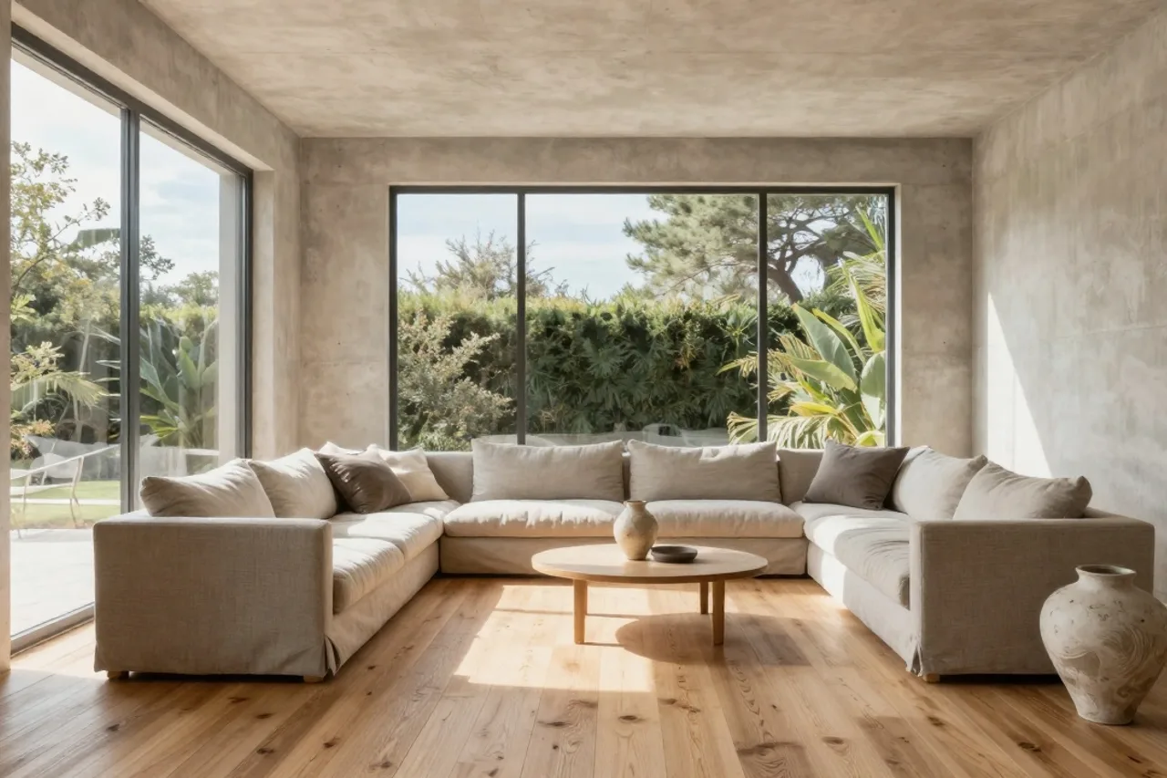 Intérieur minimaliste baigné de lumière naturelle, conçu par Atelier Ligne